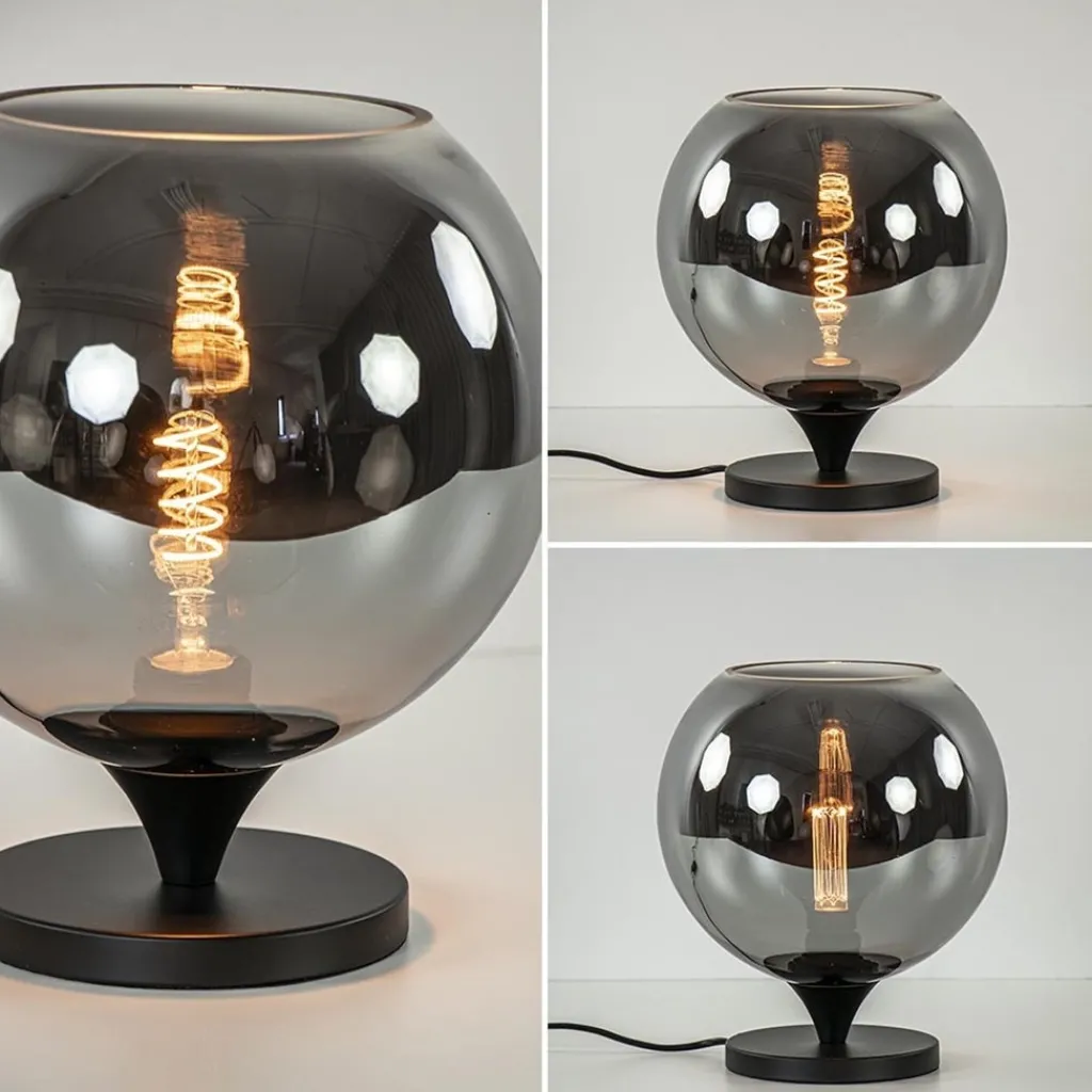 Straluma Tafellamp mat zwart met smoke glas 25 cm> Woonkamerlampen|Slaapkamerlampen