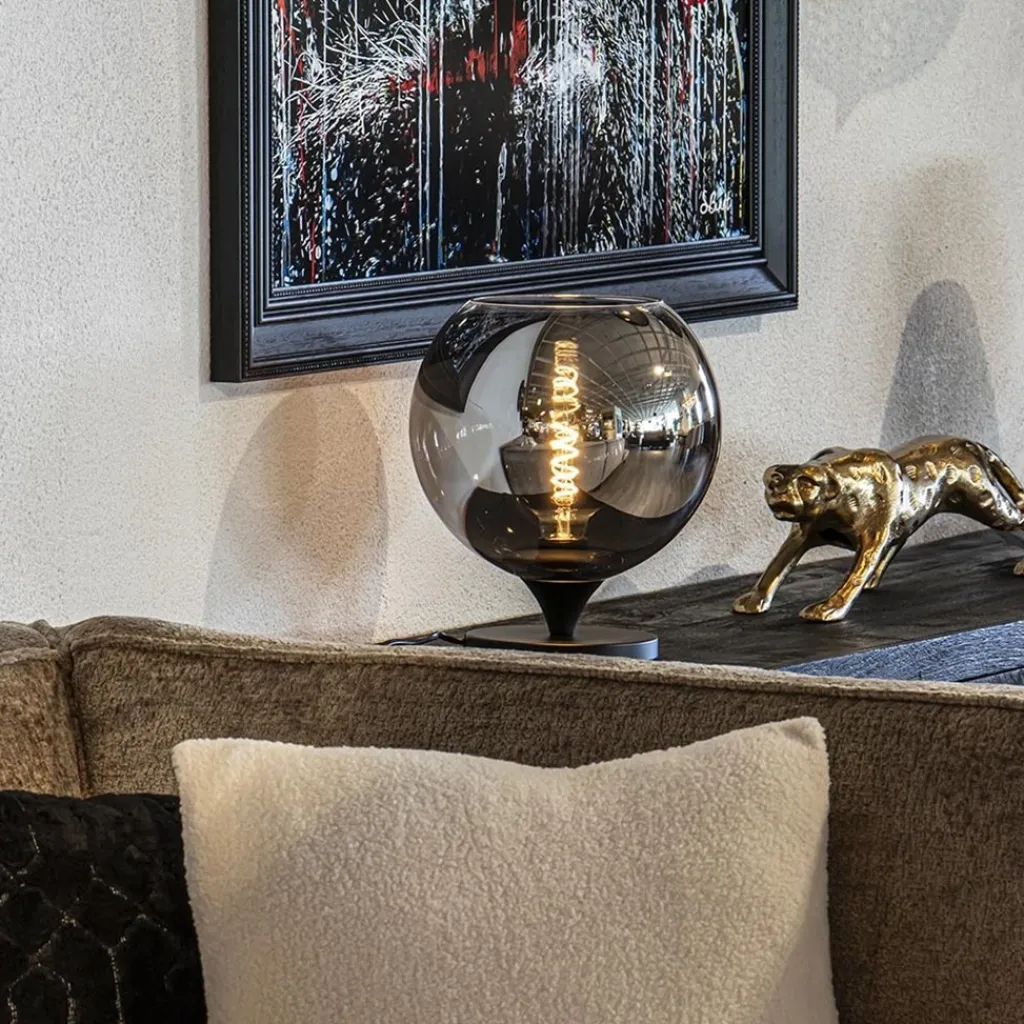 Straluma Tafellamp mat zwart met smoke glas 25 cm> Woonkamerlampen|Slaapkamerlampen