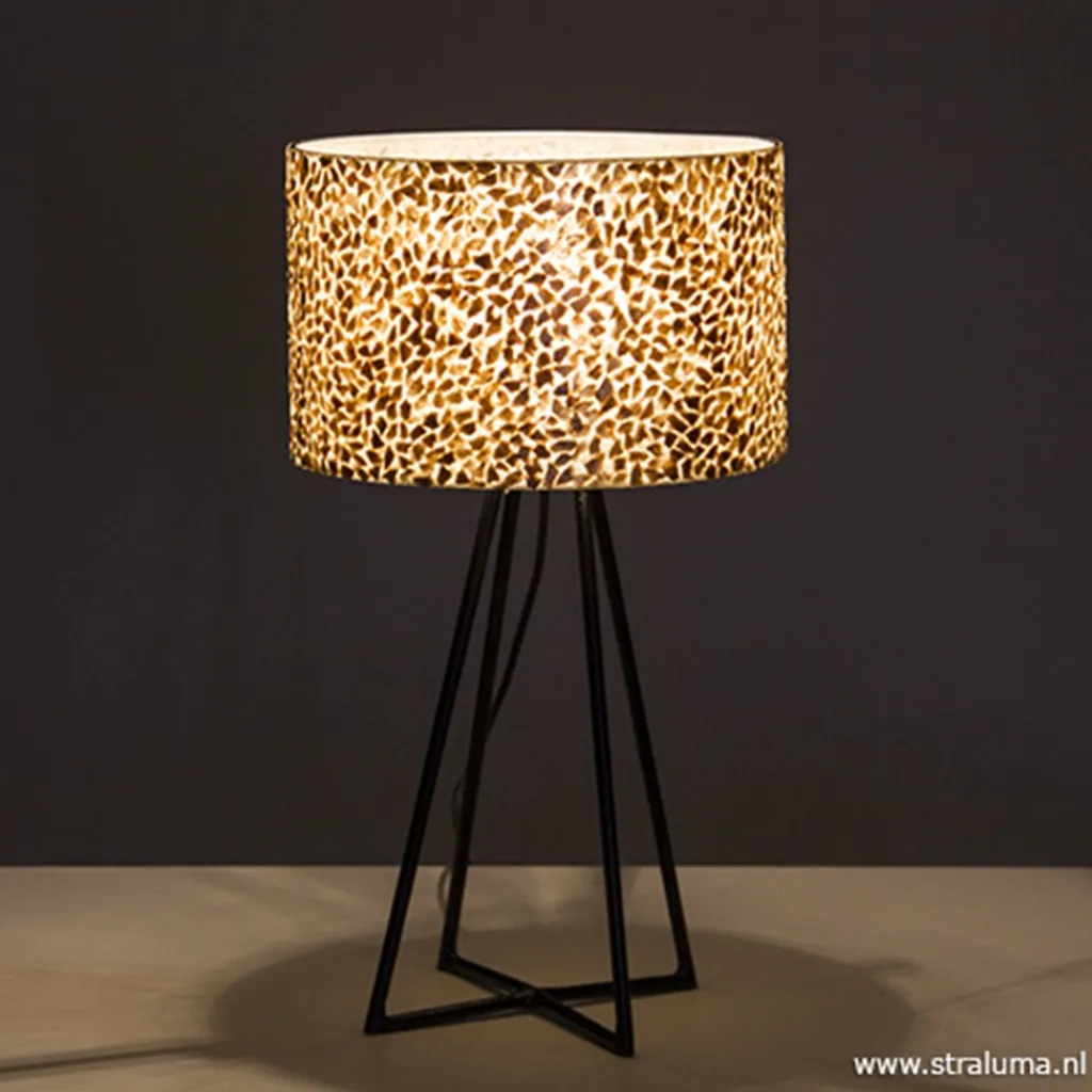 Straluma Tafellamp metaal met schelpen kap> Schelpenlampen|Woonkamerlampen