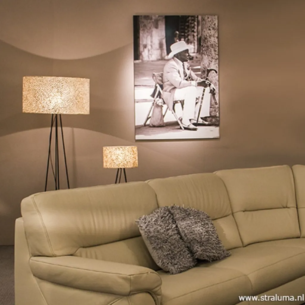 Straluma Tafellamp metaal met schelpen kap> Schelpenlampen|Woonkamerlampen