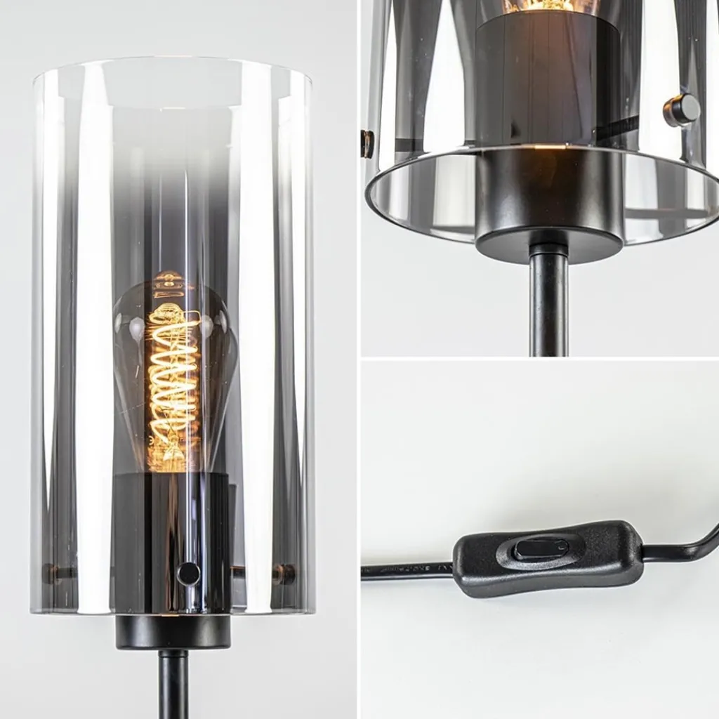 Straluma Tafellamp zwart met cilinder kap smoke gradiënt> Tafellampen|Klassieke Verlichting