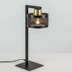 Straluma Tafellamp zwart/goud met ronde kap> Tafellampen|Landelijke Verlichting