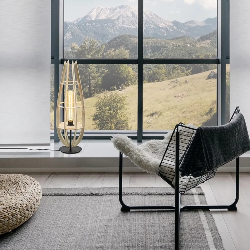 Straluma Tafellamp/vloerlamp naturel houten kap met zwart> Tafellampen|Vloerlampen