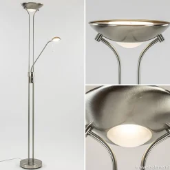 Straluma Uplighter met leesarm New Luna nikkel> Vloerlampen|Leeslampen