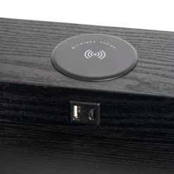 Straluma Vierkante vloerlamp zwart met beige kap en oplaadplatform><noscript><img width=