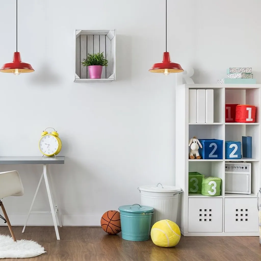 Straluma Vintage hanglamp rood met wit en zwart snoer> Woonkamerlampen|Tienerkamerlampen