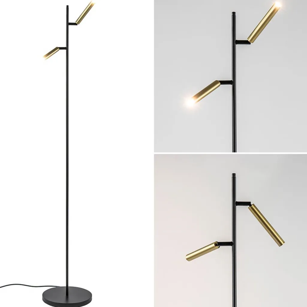 Straluma Vloerlamp Flute 2l zwart/matgoud pushdim> Vloerlampen|Leeslampen