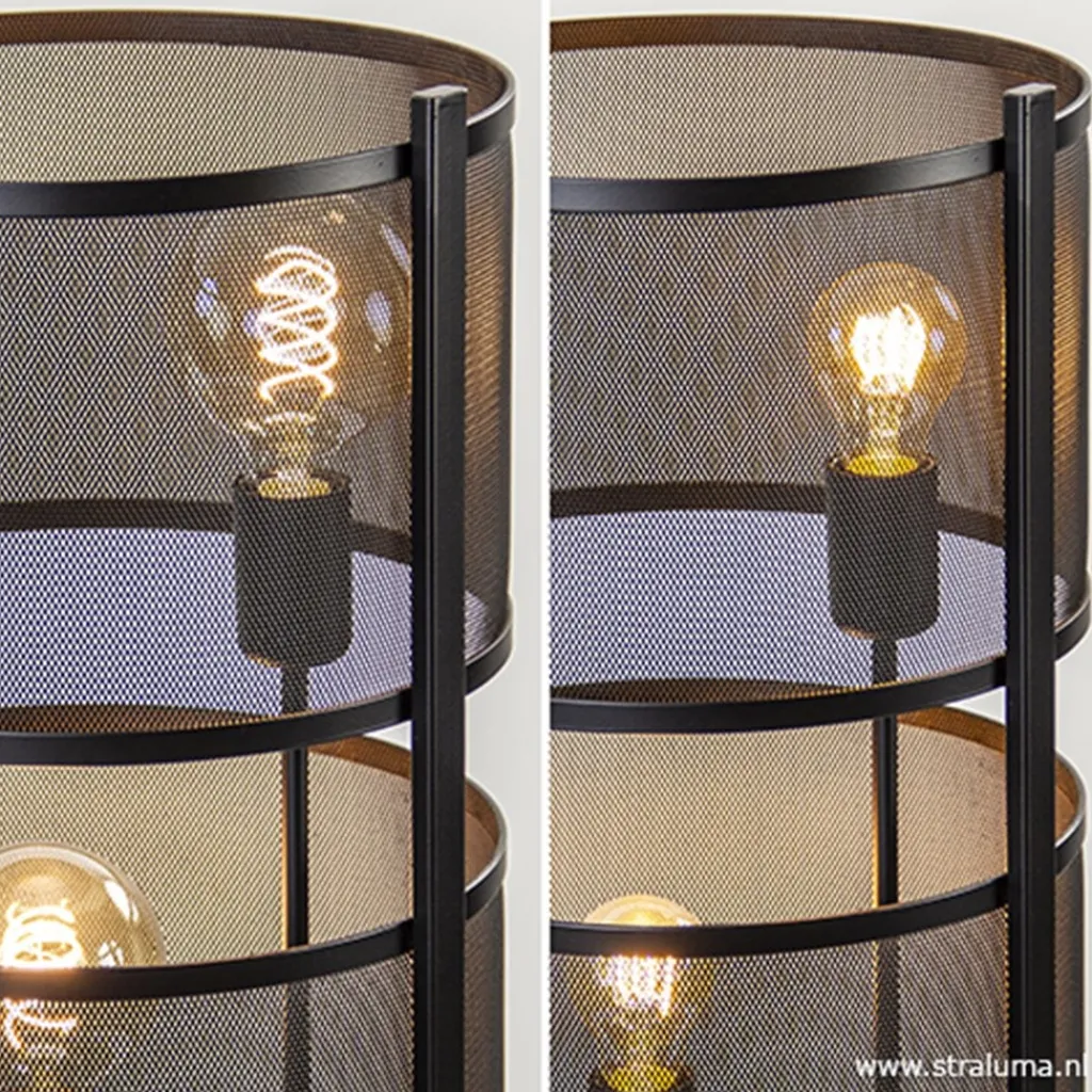 Straluma Vloerlamp 4L cilinder gaas zwart> Slaapkamerlampen|Halverlichting