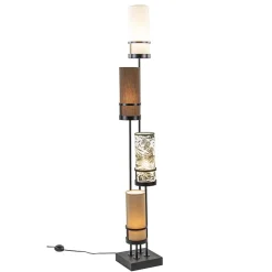 Straluma Vloerlamp 4L zwart + cilinder kappen bruin> Vloerlampen|Botanische Verlichting