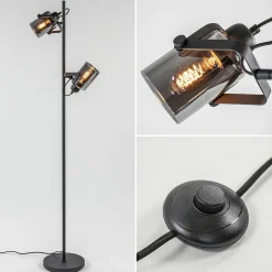 Straluma Vloerlamp mat zwart met titanium glazen kappen> Vloerlampen|Industriële Verlichting