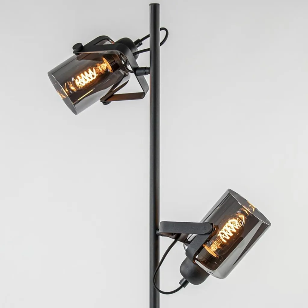 Straluma Vloerlamp mat zwart met titanium glazen kappen> Vloerlampen|Industriële Verlichting
