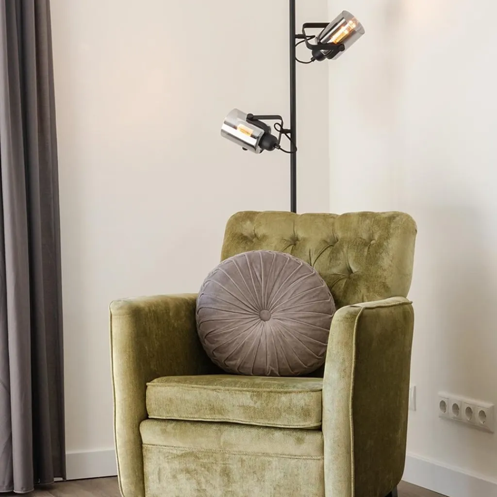 Straluma Vloerlamp mat zwart met titanium glazen kappen> Vloerlampen|Industriële Verlichting