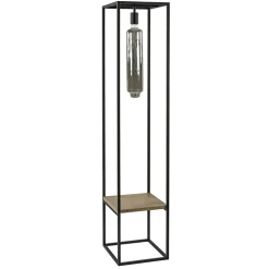 Straluma Vloerlamp zwart frame met houten plank> Vloerlampen|Industriële Verlichting