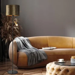 Straluma Vloerlamp zwart/goud met kap brons/goud><noscript><img width=