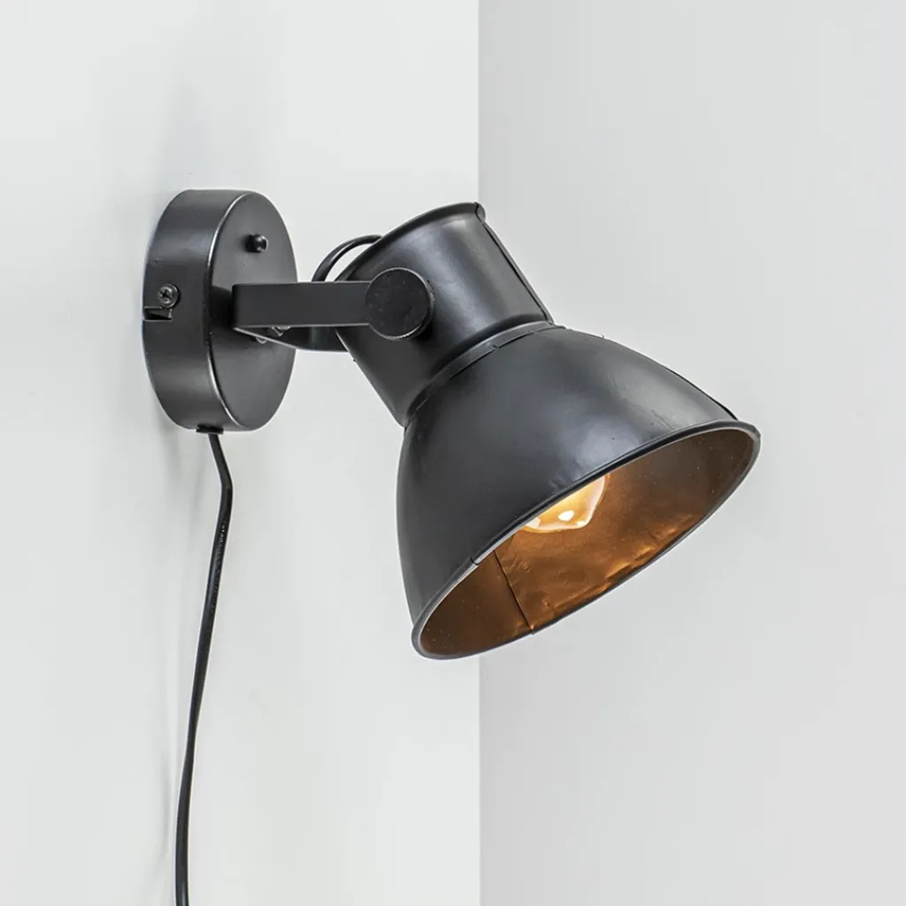 Straluma Wandlamp Eliano zwart industrieel> Light and Living|Woonkamerlampen