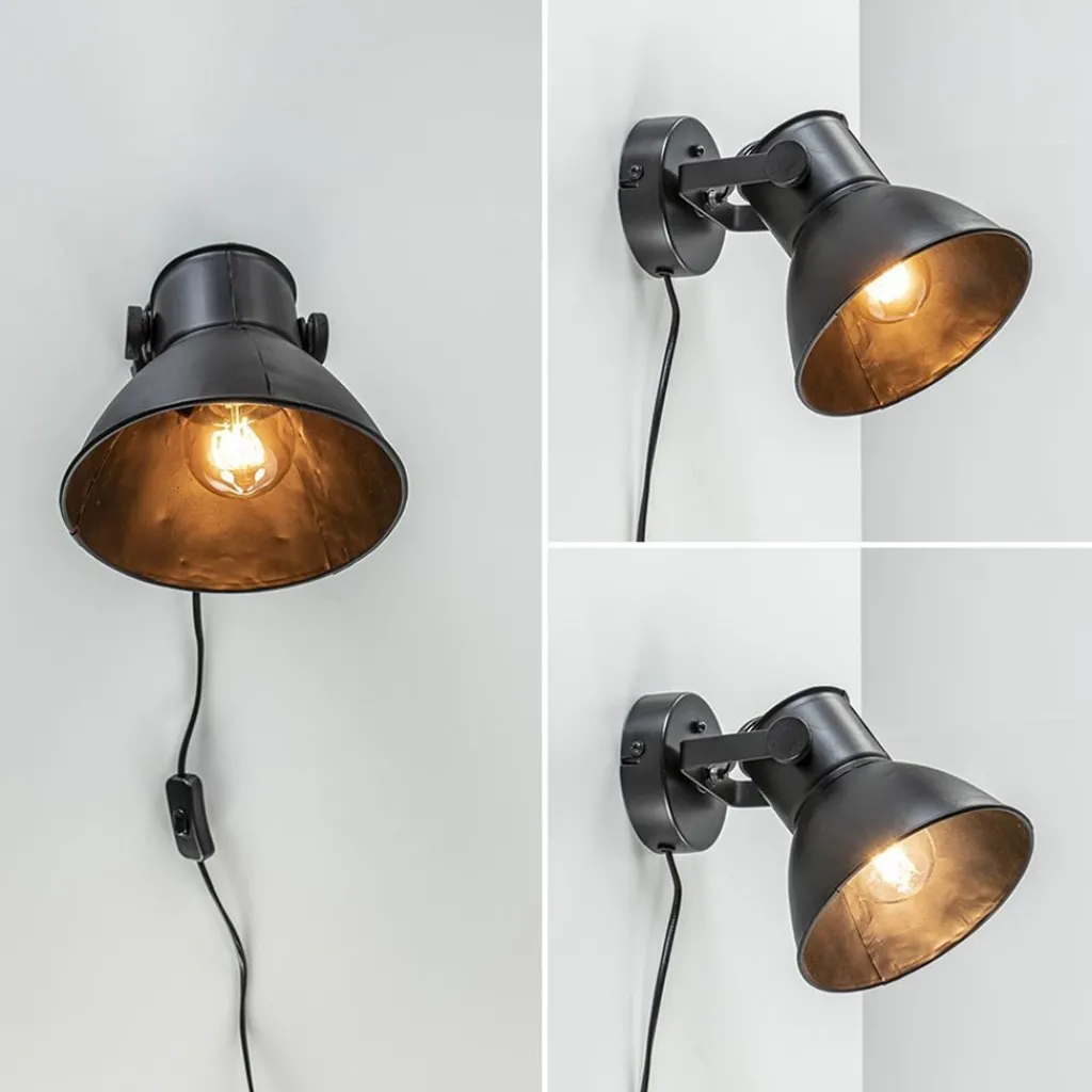 Straluma Wandlamp Eliano zwart industrieel> Light and Living|Woonkamerlampen