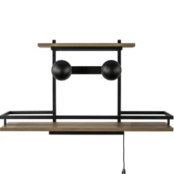 Straluma Wandlamp/wandrek zwart met houten planken> Eetkamerverlichting|Wandlampen