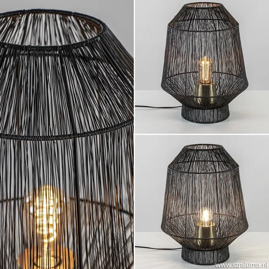 Straluma Zwart metalen tafellamp Vitora met brons> Tafellampen|Draadlampen