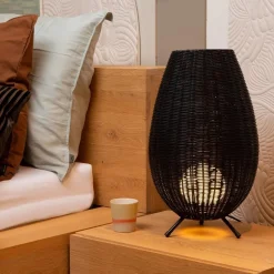 Straluma Zwarte rotan tafellamp met gouden driepoot><noscript><img width=